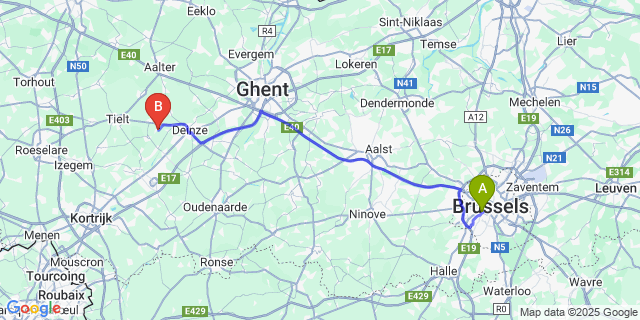Map: Brussels Midi Train Station to Wontergem