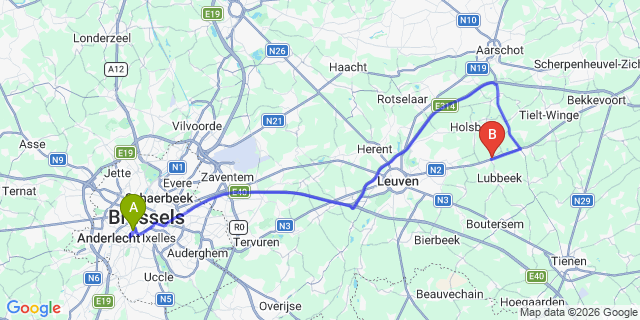 Map: Zaandam to Brussels Midi Train Station