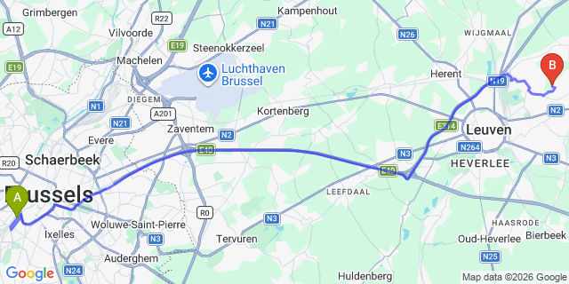 Map: Zaanstad to Brussels Midi Train Station