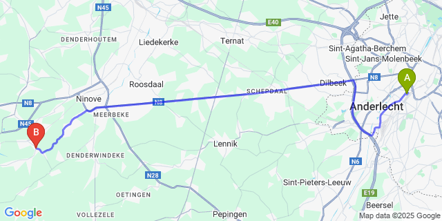 Map: Brussels Midi Train Station to Zandbergen