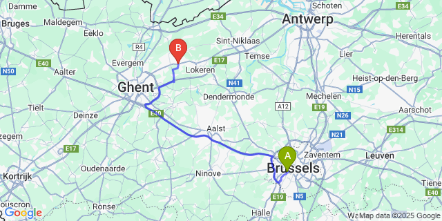 Map: Brussels Midi Train Station to Zeveneken