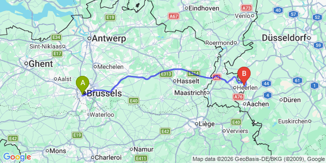 Map: Zwolle to Brussels Midi Train Station