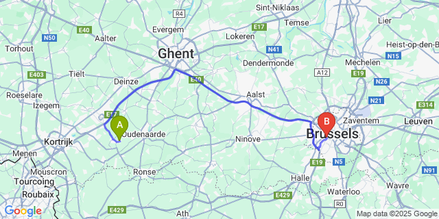 Map: Brussels Midi Train Station to Gijzelbrechtegem