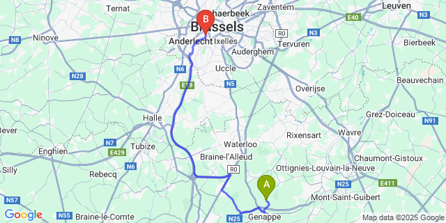 Map: Brussels Midi Train Station to Glabais