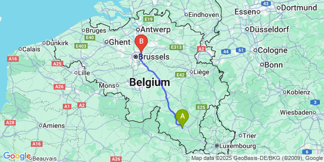 Map: Brussels Zaventem Airport (BRU) to Grandvoir