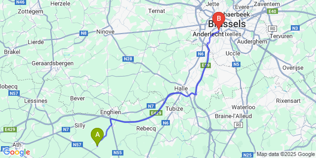 Map: Brussels Midi Train Station to Graty