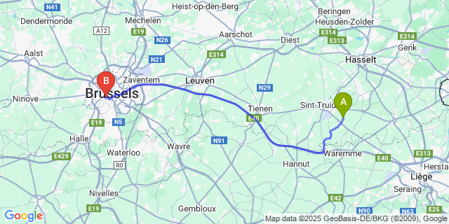 Map: Brussels Midi Train Station to Groot-Gelmen