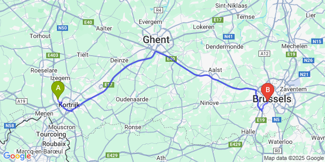 Map: Brussels Midi Train Station to Gullegem
