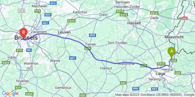 Map: Brussels Midi Train Station to Haccourt