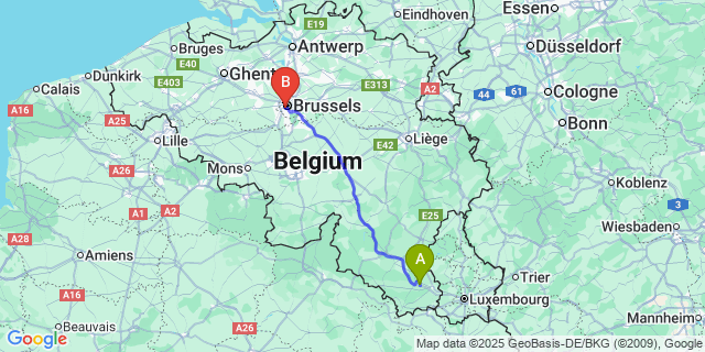 Map: Brussels Midi Train Station to Hachy