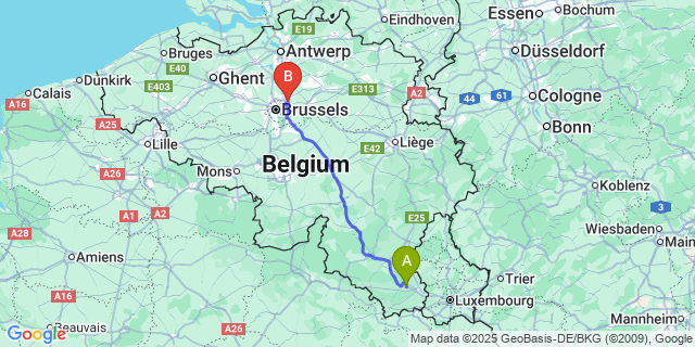 Map: Brussels Zaventem Airport (BRU) to Hachy