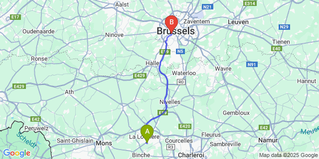 Map: Brussels Midi Train Station to Haine-Saint-Pierre