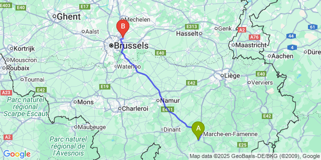 Map: Brussels Zaventem Airport (BRU) to Hargimont