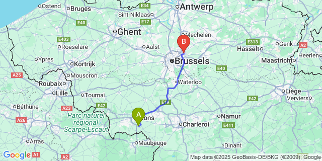 Map: Brussels Zaventem Airport (BRU) to Harveng