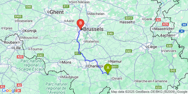 Map: Brussels Midi Train Station to Haut-Le-Wastia