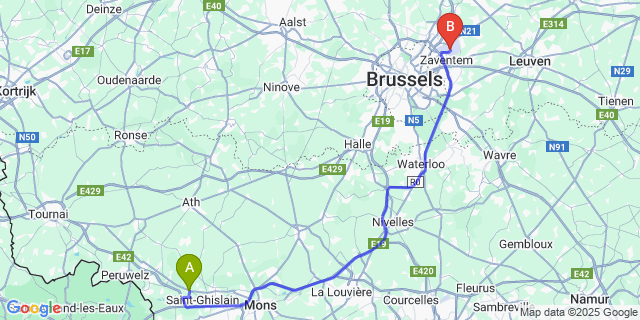 Map: Brussels Zaventem Airport (BRU) to Hautrage