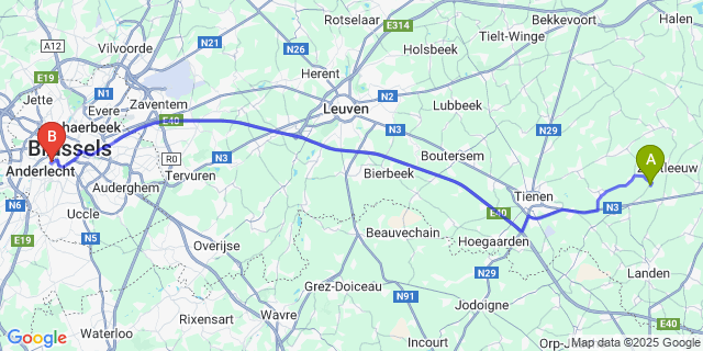 Map: Brussels Midi Train Station to Helen-Bos