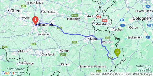 Map: Brussels Midi Train Station to Heppenbach