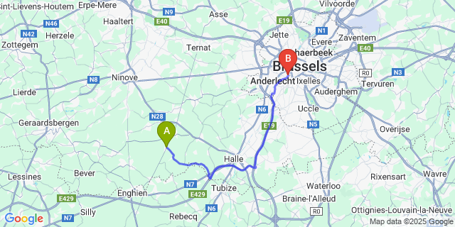 Map: Brussels Midi Train Station to Herfelingen