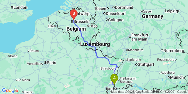 Map: Brussels Zaventem Airport (BRU) to Hombourg