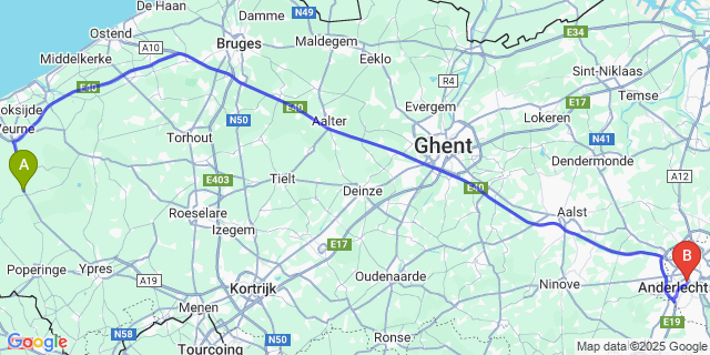 Map: Brussels Midi Train Station to Hoogstade