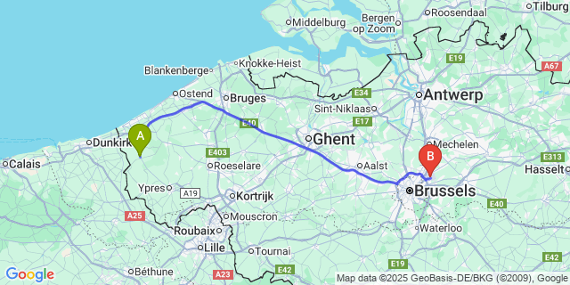 Map: Brussels Zaventem Airport (BRU) to Hoogstade