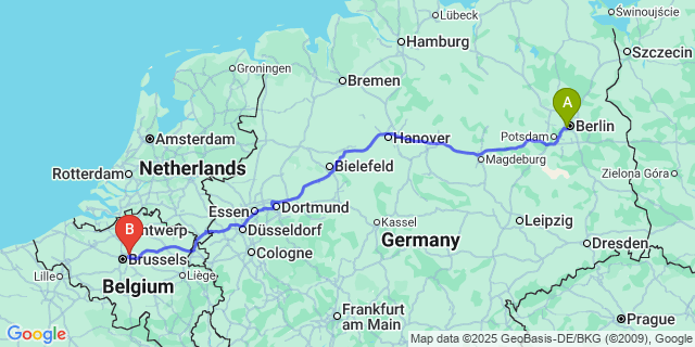 Map: Brussels Zaventem Airport (BRU) to Hour