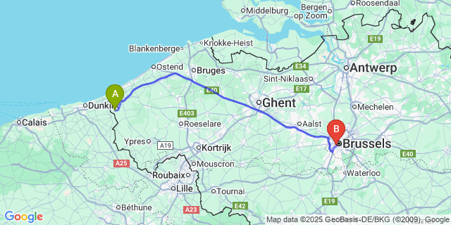 Map: Brussels Midi Train Station to Houtem