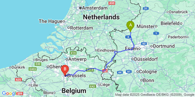 Map: Brussels Midi Train Station to Hoves