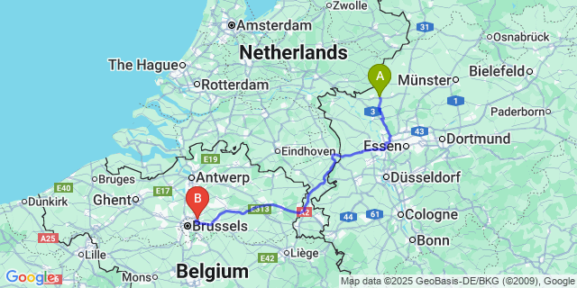 Map: Brussels Zaventem Airport (BRU) to Hoves