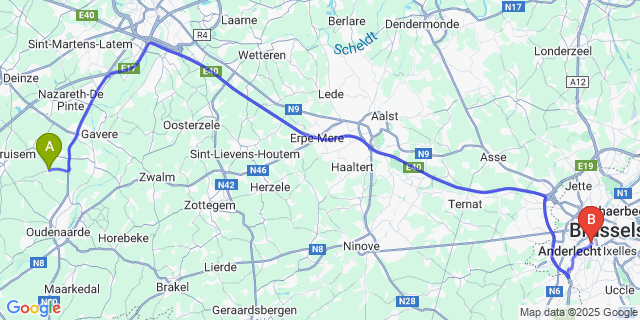 Map: Brussels Midi Train Station to Huise