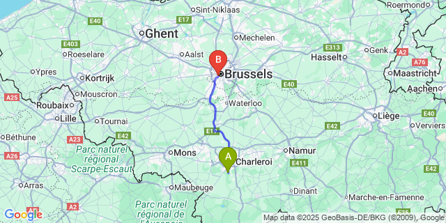 Map: Brussels Midi Train Station to Jamioulx