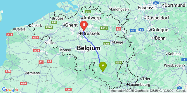 Map: Brussels Zaventem Airport (BRU) to Jéhonville