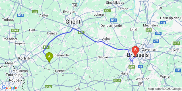 Map: Brussels Midi Train Station to Kerkhove