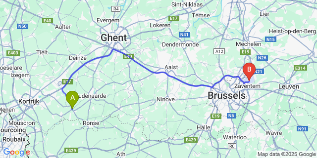 Map: Brussels Zaventem Airport (BRU) to Kerkhove