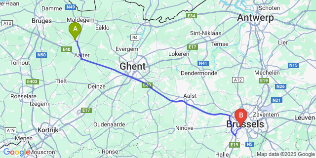 Map: Brussels Midi Train Station to Knesselare