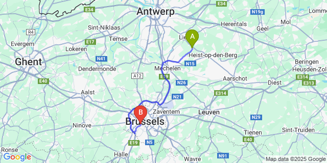 Map: Brussels Midi Train Station to Koningshooikt