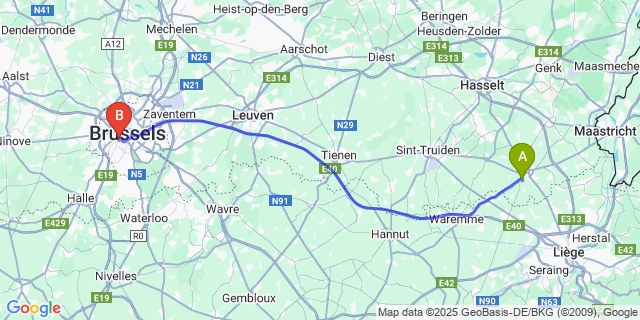 Map: Brussels Midi Train Station to Koninksem