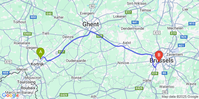 Map: Brussels Midi Train Station to Kuurne