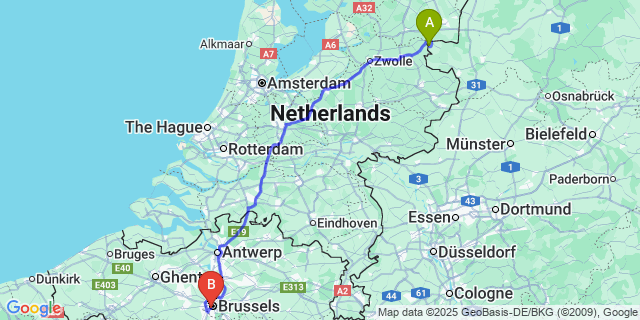 Map: Brussels Midi Train Station to Laar