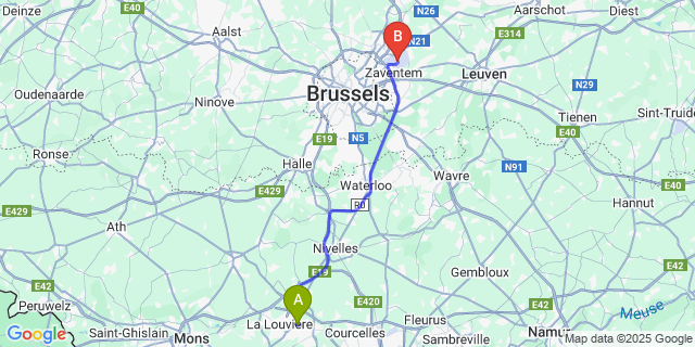 Map: Brussels Zaventem Airport (BRU) to La Hestre