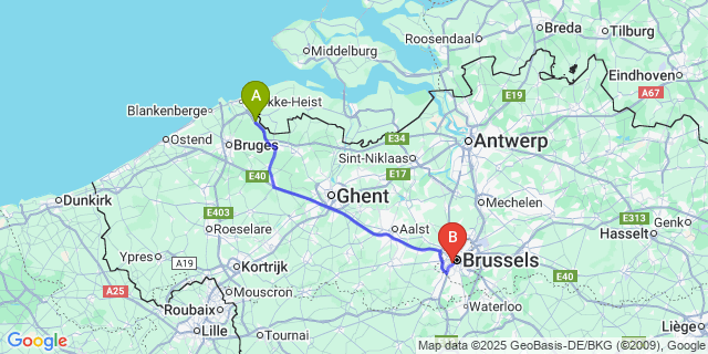 Map: Brussels Midi Train Station to Lapscheure