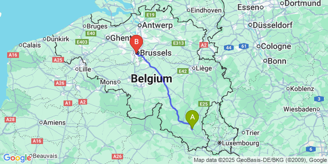 Map: Brussels Midi Train Station to Léglise