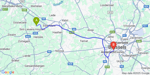 Map: Brussels Midi Train Station to Letterhoutem