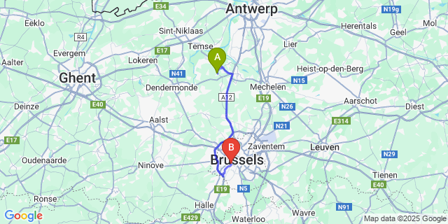 Map: Brussels Midi Train Station to Liezele