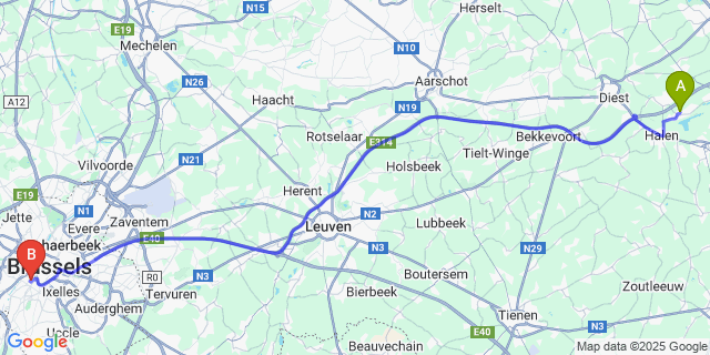 Map: Brussels Midi Train Station to Linkhout