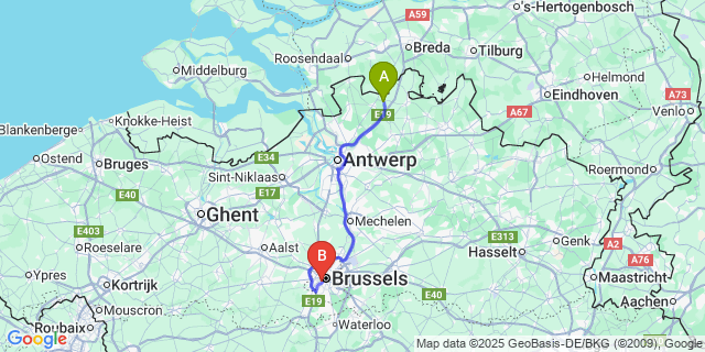 Map: Brussels Midi Train Station to Loenhout