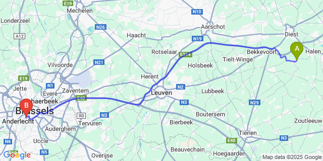 Map: Brussels Midi Train Station to Loksbergen