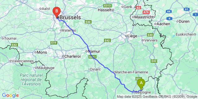 Map: Brussels Midi Train Station to Longvilly