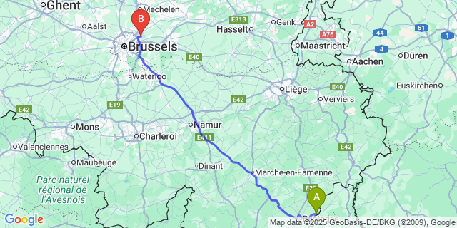 Map: Brussels Zaventem Airport (BRU) to Longvilly